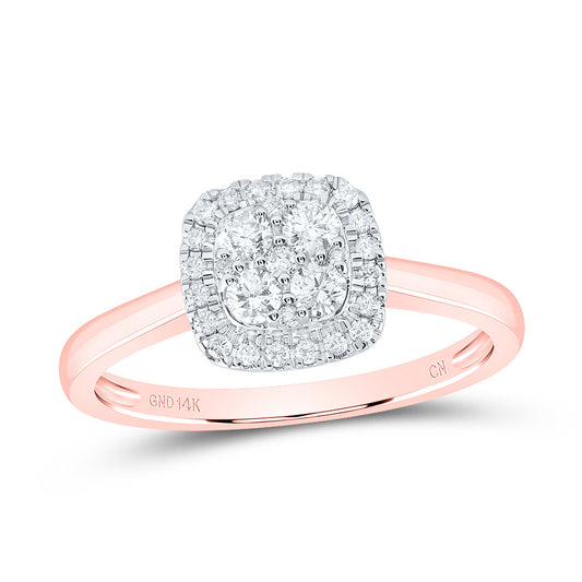 14kt Rose Gold 1/3 Cttw Diamond Fashion Cushion Wedding Engagement Anniversary Ring, Women Size: 5-9
