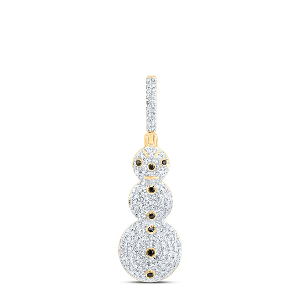 10kt Yellow Gold 3/4 Cttw Diamond Round Black Diamond Fashion Snowman Pendant