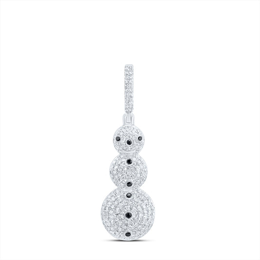 10kt White Gold 3/4 Cttw Diamond Round Black Diamond Fashion Snowman Pendant
