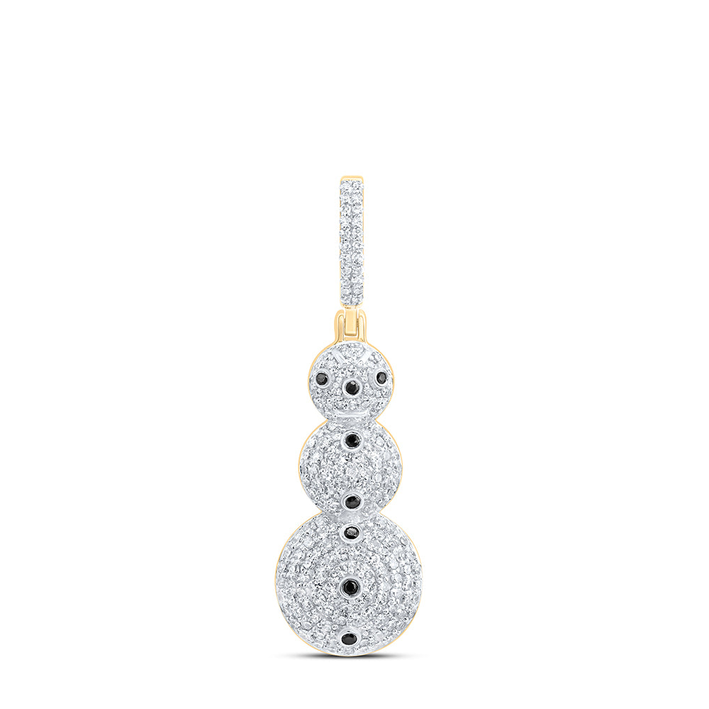 10kt Yellow Gold 1 Cttw Diamond Round Black Diamond Fashion Snowman Pendant