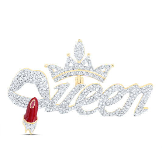 10kt Yellow Gold 1 3/4 Cttw Diamond " Queen" Crown Fashion Pendant