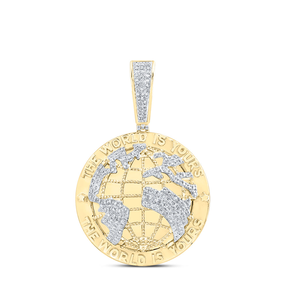 10kt Yellow Gold 7/8 Cttw Diamond " The World Is Yours" Mens Charm