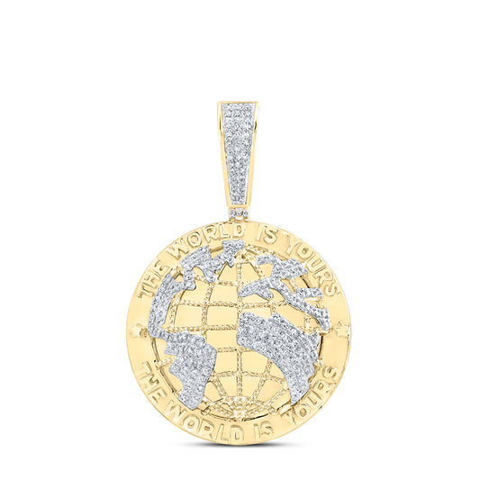 10kt Yellow Gold 7/8 Cttw Diamond " The World Is Yours" Mens Charm
