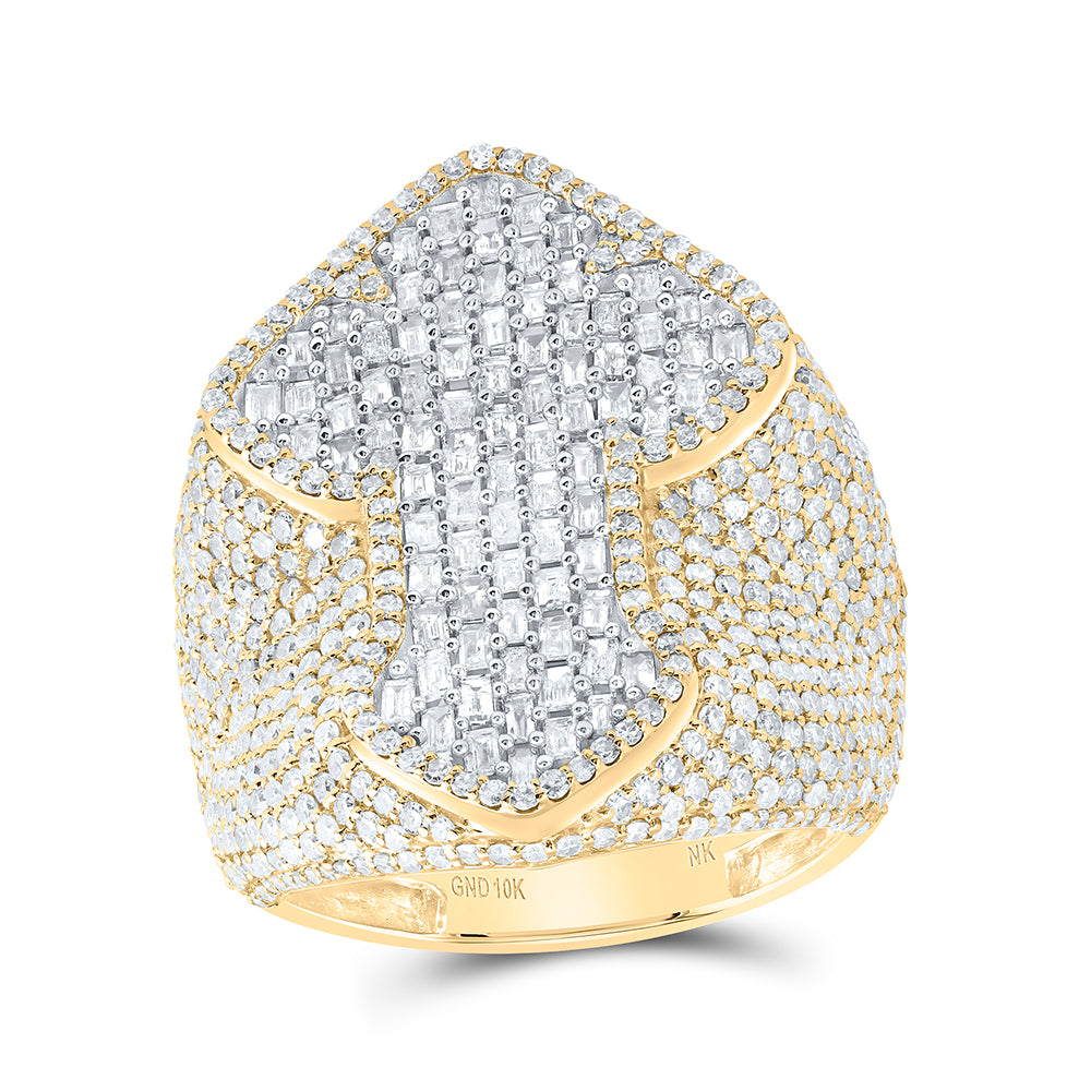 10kt Yellow Gold 4 1/2 Cttw Diamond Cross Mens Ring, Men Size: 8-12