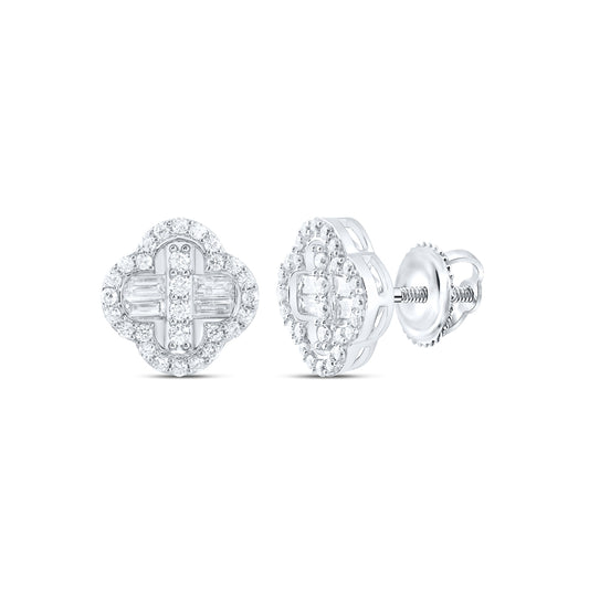 14K White Gold 1/2 Ctw Diamond Fashion Clover Baguette Earring
