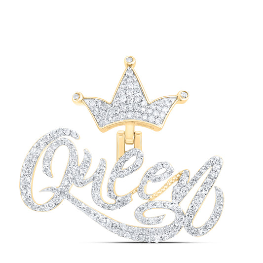 10kt Yellow Gold 3/4 Cttw Diamond Fashion " Queen" Crown Mens Charm