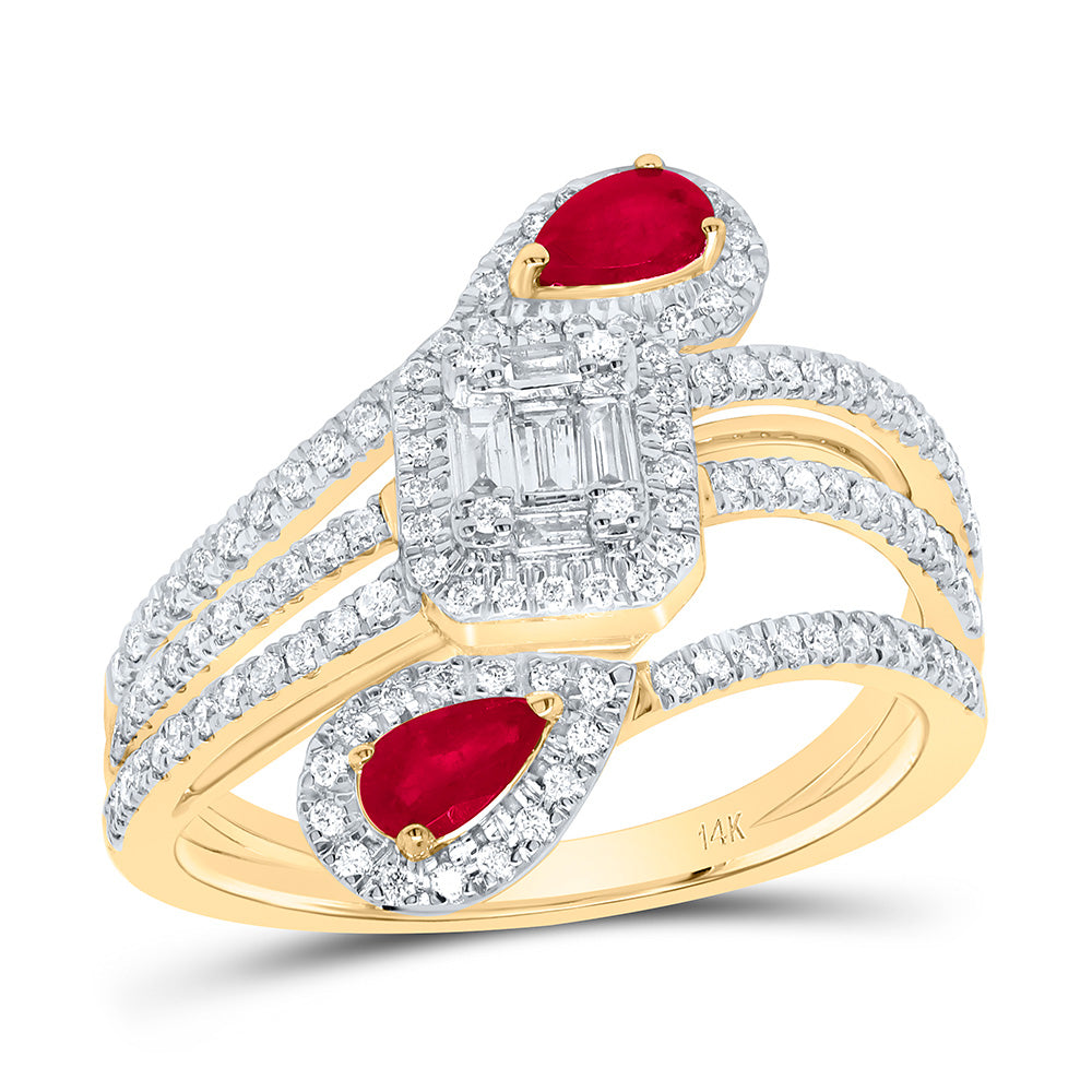 14kt Yellow Gold 1/2 Cttw Diamond Ana M and 1/2 Cttw-ps Ruby Natural Wedding Engagement Anniversary Gem Ring, Women Size: 5-9