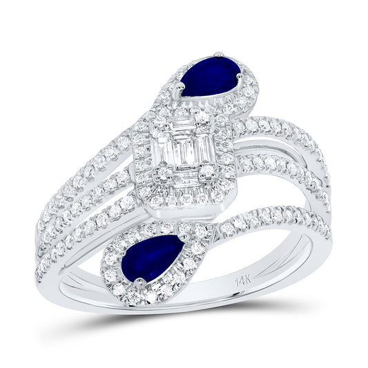14kt White Gold 1/2 Cttw Diamond Ana M and 1/2 Cttw-ps Blue Sapphire Natural Wedding Engagement Anniversary Gem Ring, Women Size: 5-9