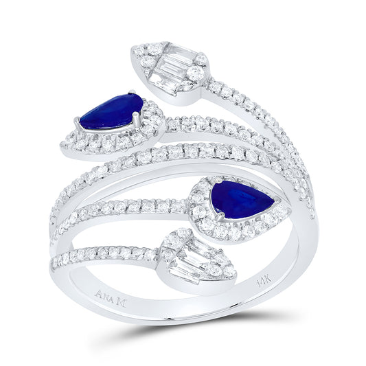 14kt White Gold 5/8 Cttw Diamond Ana M 5/8 Cttw-ps Blue Sapphire Natural Wedding Engagement Anniversary Gem Ring, Women Size: 5-9