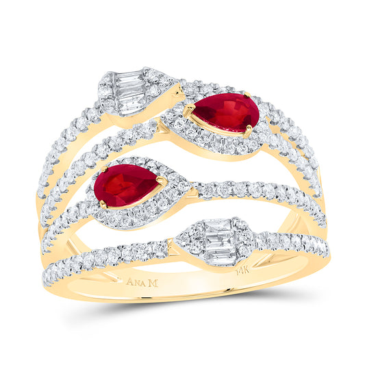 14kt Yellow Gold 5/8 Cttw Diamond Ana M and 1/2 Cttw-ps Ruby Natural Wedding Engagement Anniversary Gem Ring, Women Size: 5-9