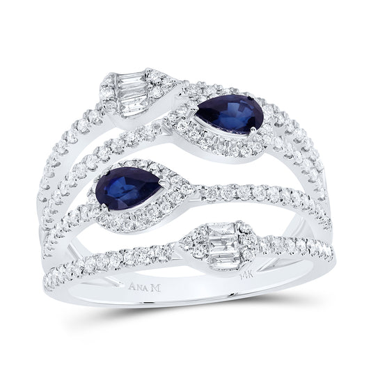 14kt White Gold 5/8 Cttw Diamond Ana M and 1/2 Cttw-ps Blue Sapphire Natural Wedding Engagement Anniversary Gem Ring, Women Size: 5-9