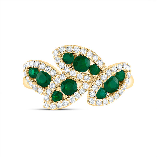 14kt Yellow Gold 1/3 Cttw Diamond Ana M 3/4 Cttw Round Emerald Natural Wedding Engagement Anniversary Gem Ring, Women Size: 5-9