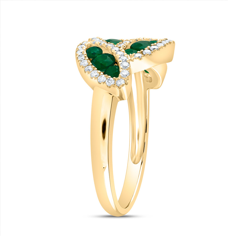 14kt Yellow Gold 1/3 Cttw Diamond Ana M 3/4 Cttw Round Emerald Natural Wedding Engagement Anniversary Gem Ring, Women Size: 5-9