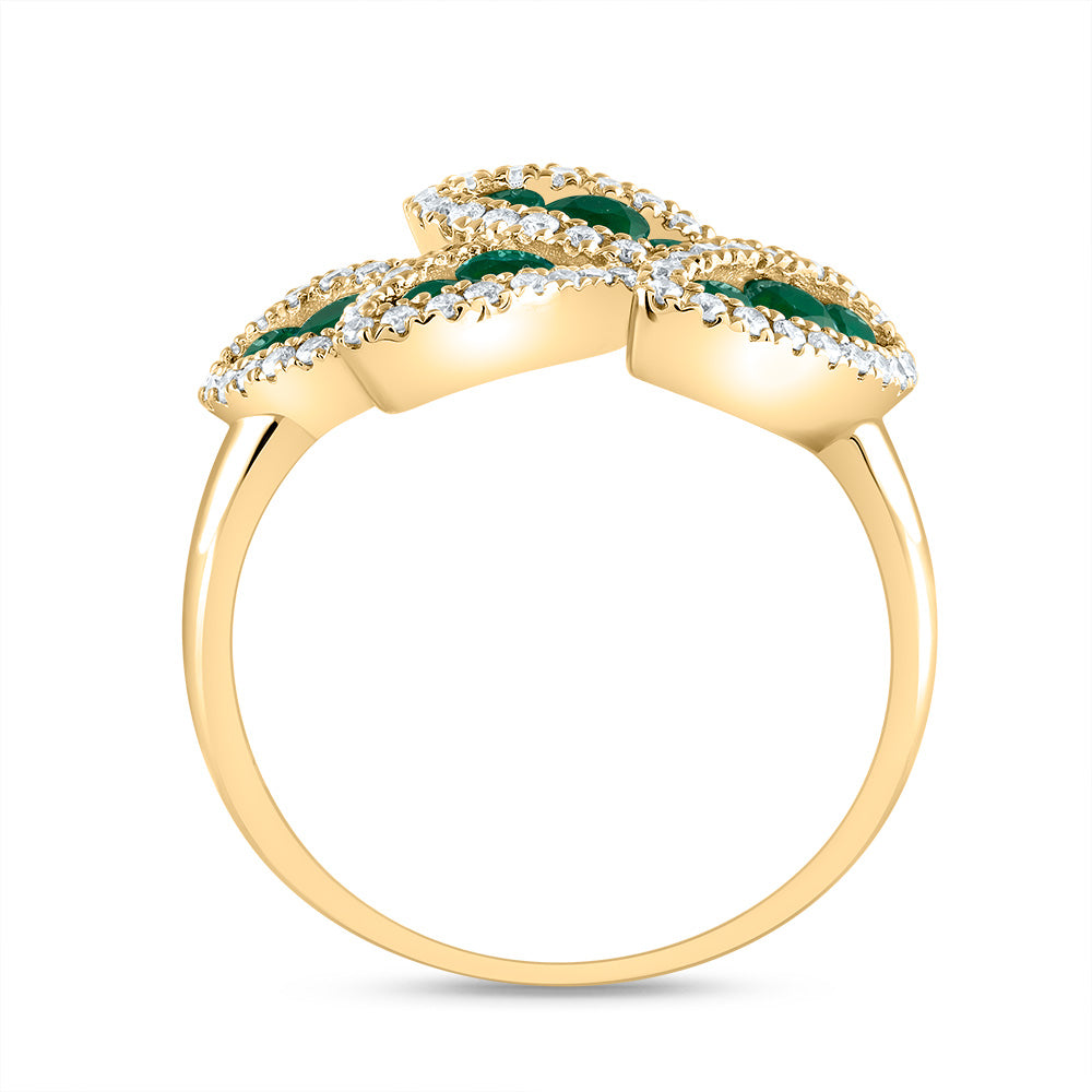 14kt Yellow Gold 1/3 Cttw Diamond Ana M 3/4 Cttw Round Emerald Natural Wedding Engagement Anniversary Gem Ring, Women Size: 5-9