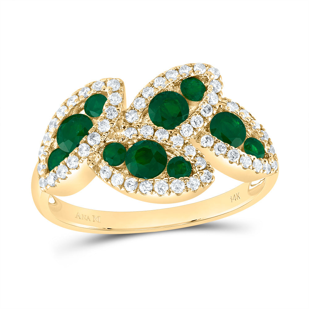 14kt Yellow Gold 1/3 Cttw Diamond Ana M 3/4 Cttw Round Emerald Natural Wedding Engagement Anniversary Gem Ring, Women Size: 5-9