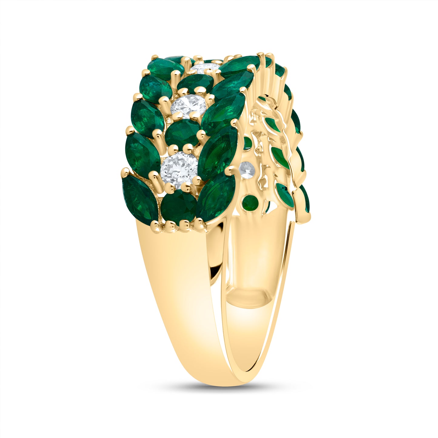 14kt Yellow Gold 1/3 Cttw Diamond Ana M and 1 3/4 Cttw Mq-em, 3/8 Cttw Round Emerald Natural Wedding Engagement Anniversary Gem Ring, Women Size: 5-9