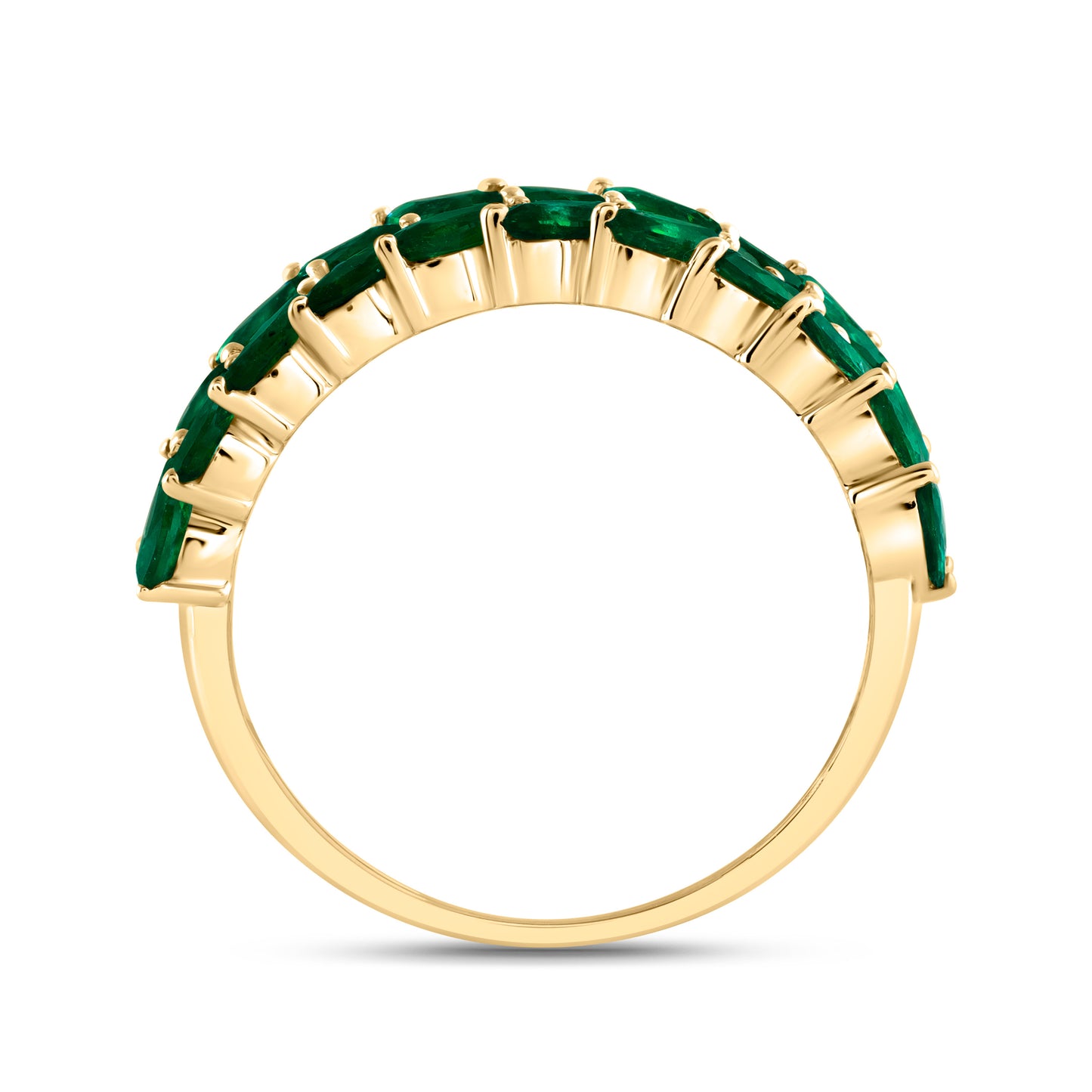 14kt Yellow Gold 1/3 Cttw Diamond Ana M and 1 3/4 Cttw Mq-em, 3/8 Cttw Round Emerald Natural Wedding Engagement Anniversary Gem Ring, Women Size: 5-9