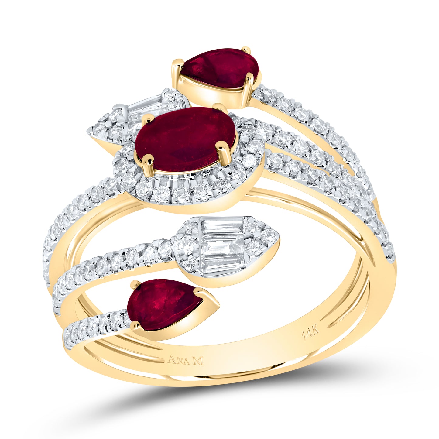14kt Yellow Gold 5/8 Cttw Diamond Ana M 6x4mm Ov-ru,1/2 Cttw-ps Ruby Natural Wedding Engagement Anniversary Gem Ring, Women Size: 5-9