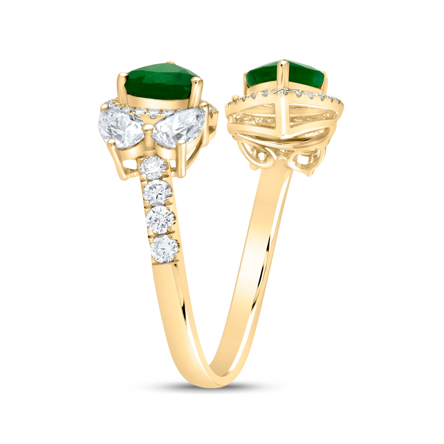 14kt Yellow Gold 1 3/8 Cttw Diamond Ana M and 1 7/8 Cttw Pear Emerald Natural Wedding Engagement Anniversary Gem Ring, Women Size: 5-9