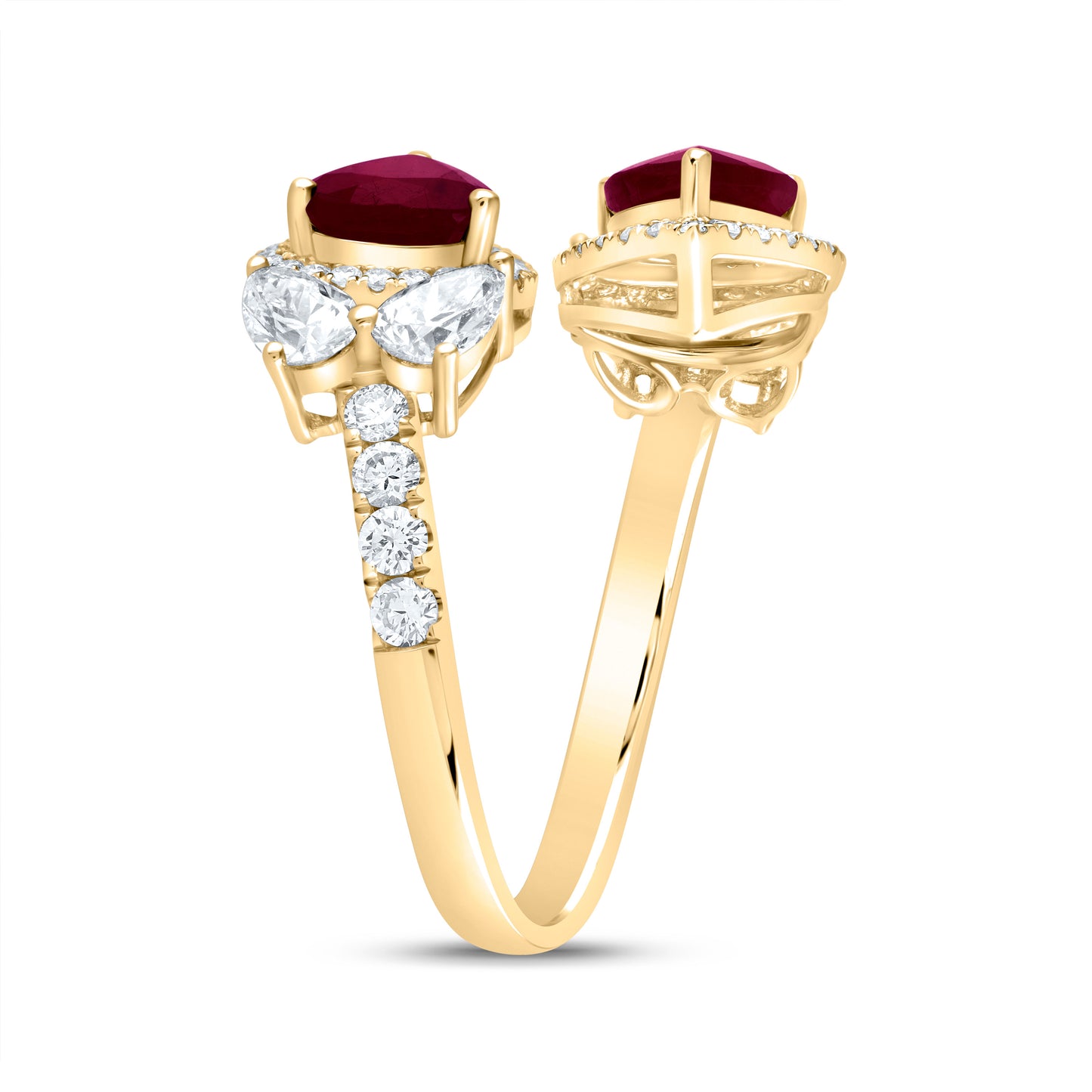 14kt Yellow Gold 1 3/8 Cttw Diamond Ana M 2 1/3 Cttw Pear Ruby Natural Wedding Engagement Anniversary Gem Ring, Women Size: 5-9