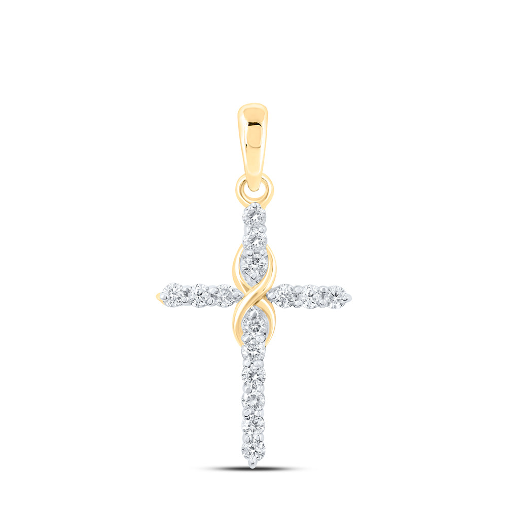 10kt Yellow Gold 1/4 Cttw Diamond Fashion Cross Pendant