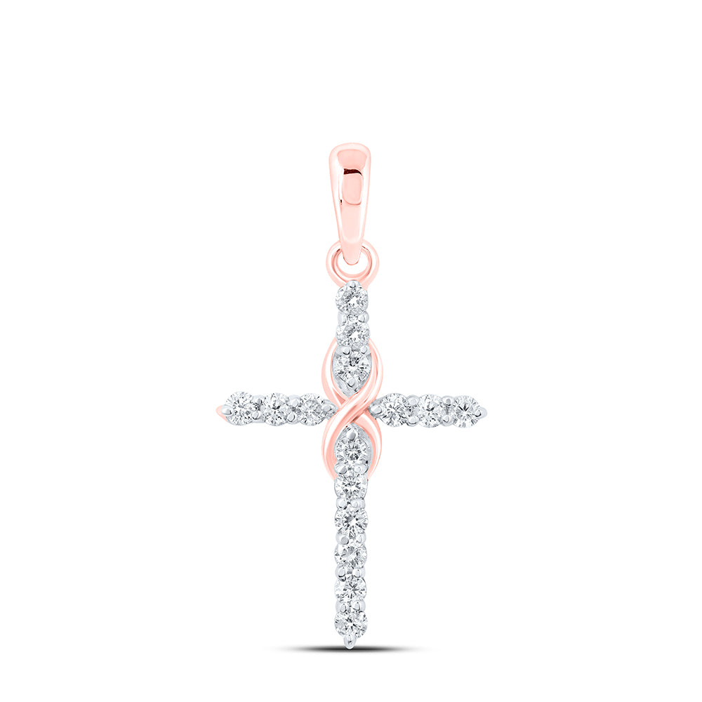 10kt Rose Gold 1/4 Cttw Diamond Fashion Cross Pendant