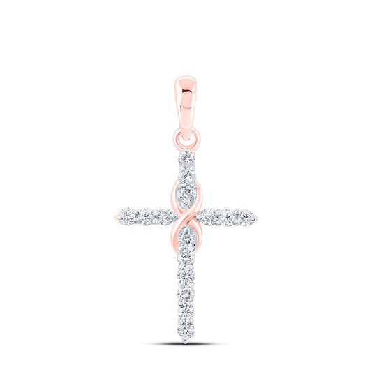 10kt Rose Gold 1/4 Cttw Diamond Fashion Cross Pendant