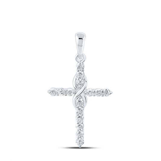 10kt White Gold 1/2 Cttw Diamond Fashion Cross Pendant