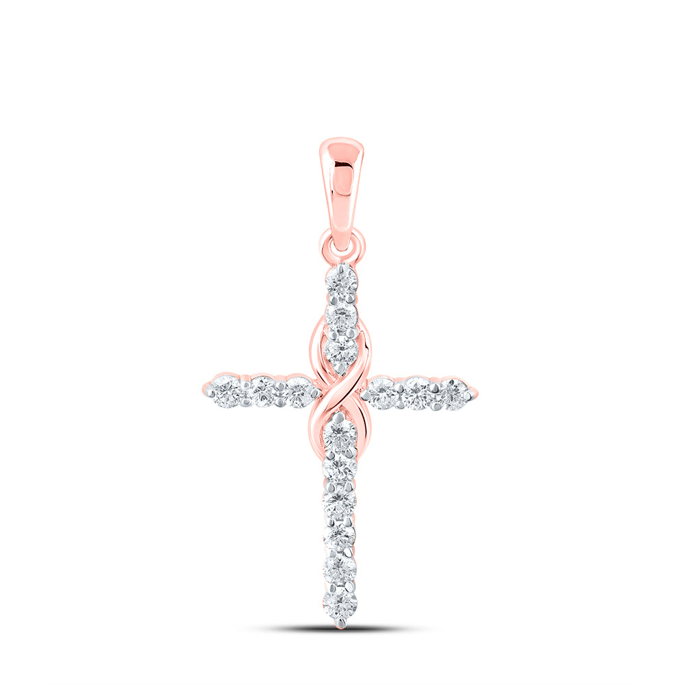 10kt Rose Gold 1/2 Cttw Diamond Fashion Cross Pendant