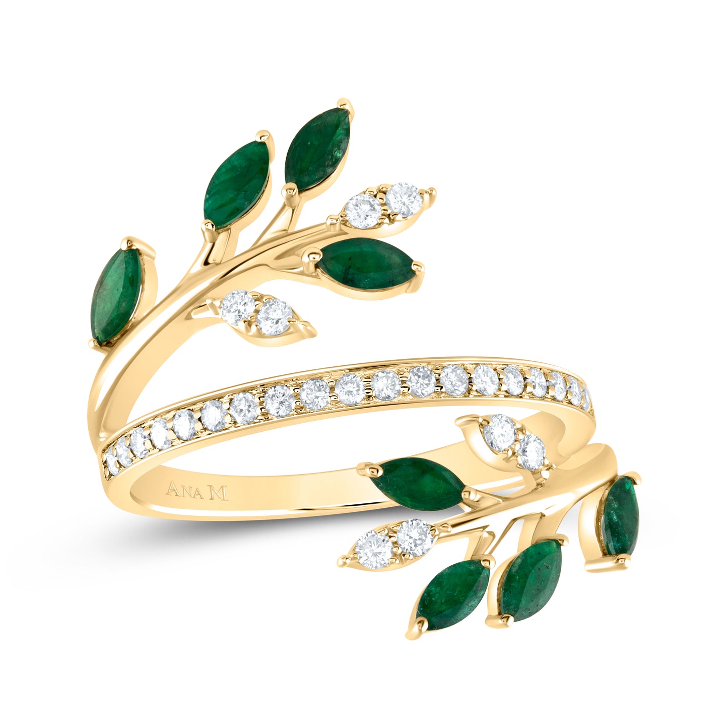 14kt Yellow Gold 1/4 Cttw Diamond Ana M 5/8 Cttw Marquise Emerald Natural Gem Bridal Wedding Engagement Anniversary Ring, Women Size: 5-9