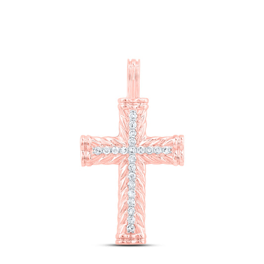 10kt Rose Gold 1/10 Cttw Diamond Cross Pendant