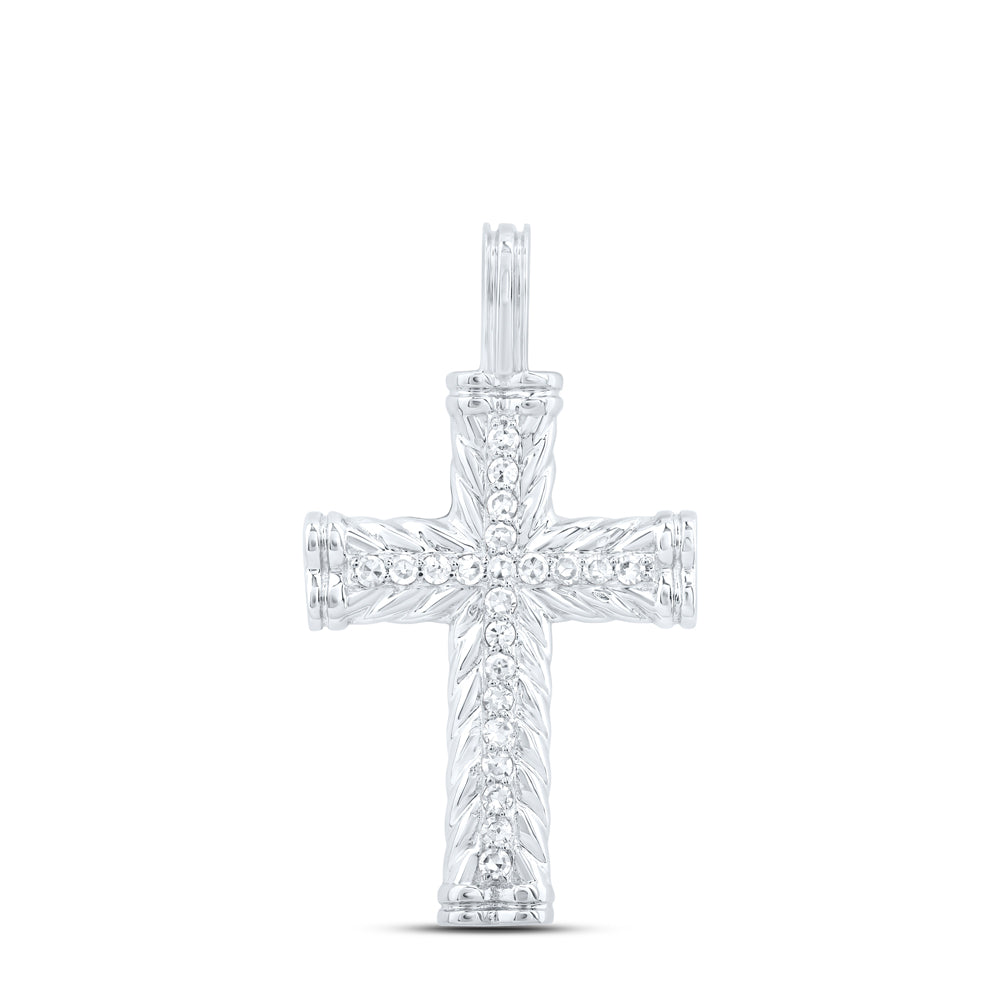 10kt White Gold 1/10 Cttw Diamond Cross Pendant