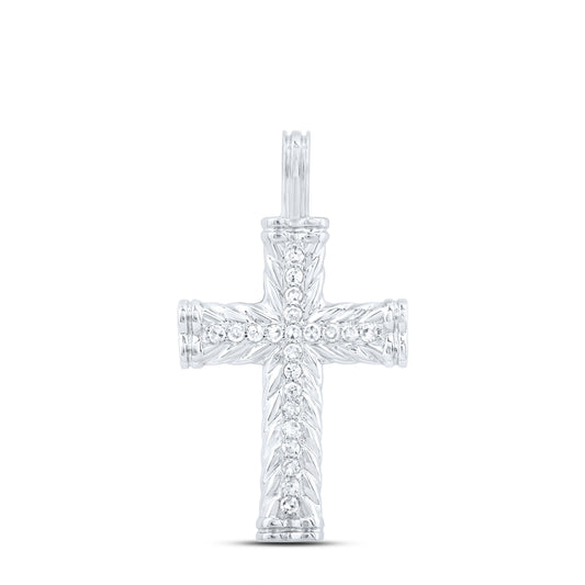 10kt White Gold 1/10 Cttw Diamond Cross Pendant