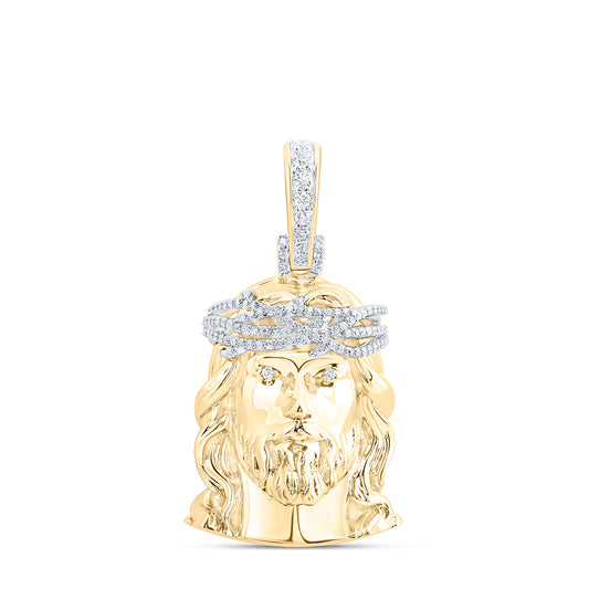 14kt Yellow Gold 1 1/5 Cttw Diamond Am Jesus Face Mens Charm