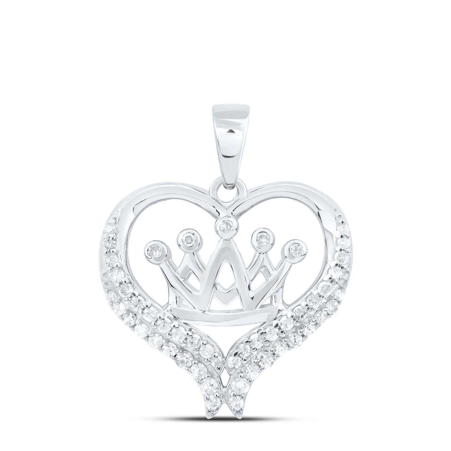 Sterling Silver 1/5 Cttw Diamond Crown Heart Pendant