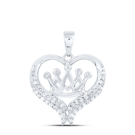 Sterling Silver 1/5 Cttw Diamond Crown Heart Pendant