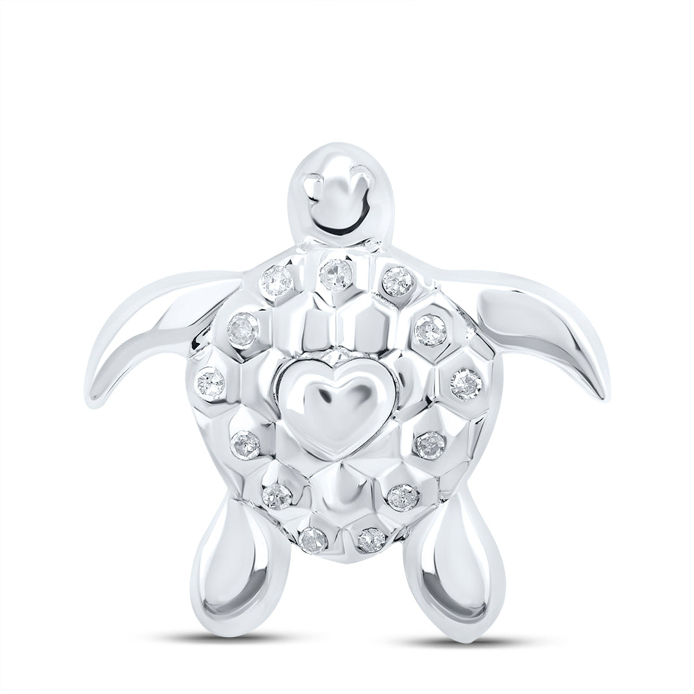 Sterling Silver 1/12 Cttw Diamond Turtle Pendant