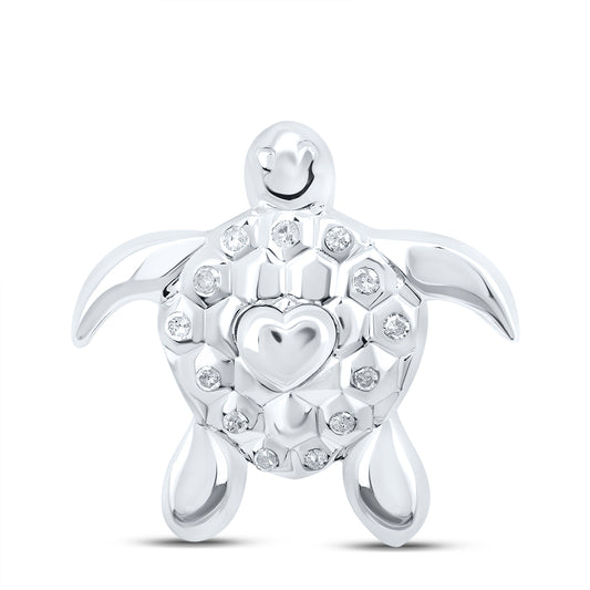 Sterling Silver 1/12 Cttw Diamond Turtle Pendant