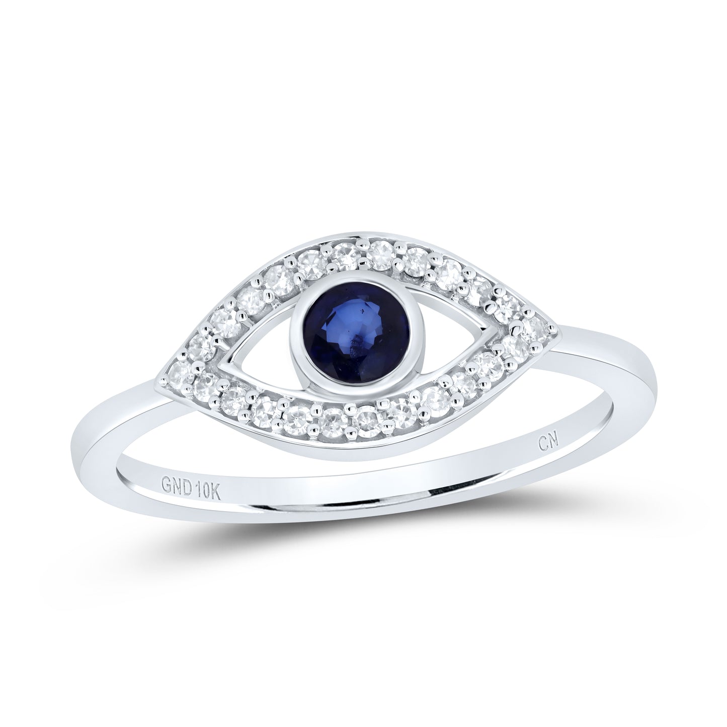 10kt White Gold 1/8 Cttw Diamond 3.8mm Round Blue Sapphire, Natural Gem Eye Wedding Engagement Anniversary Ring, Women Size: 5-9