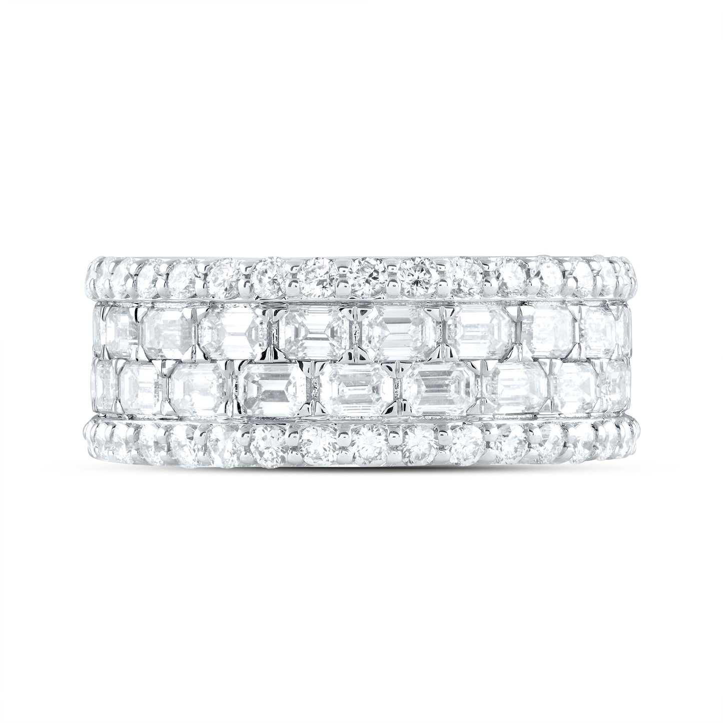 18Kt White Gold 4 7/8 Ctw Natural Diamond Emerald Anniversary Band, Womens Size: 5-9
