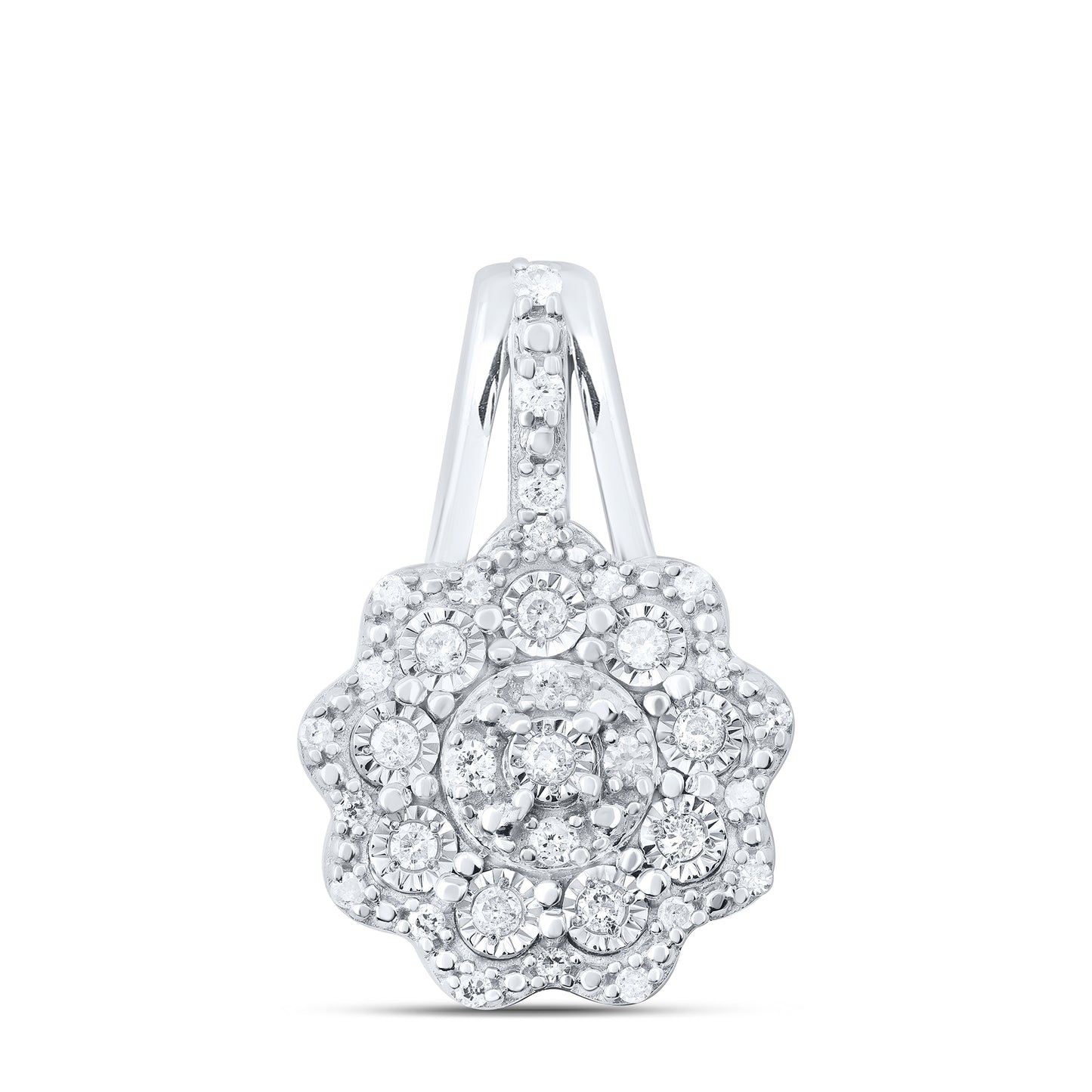 Sterling Silver 1/4 Cttw Diamond Flower Pendant