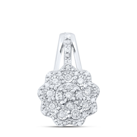 Sterling Silver 1/4 Cttw Diamond Flower Pendant