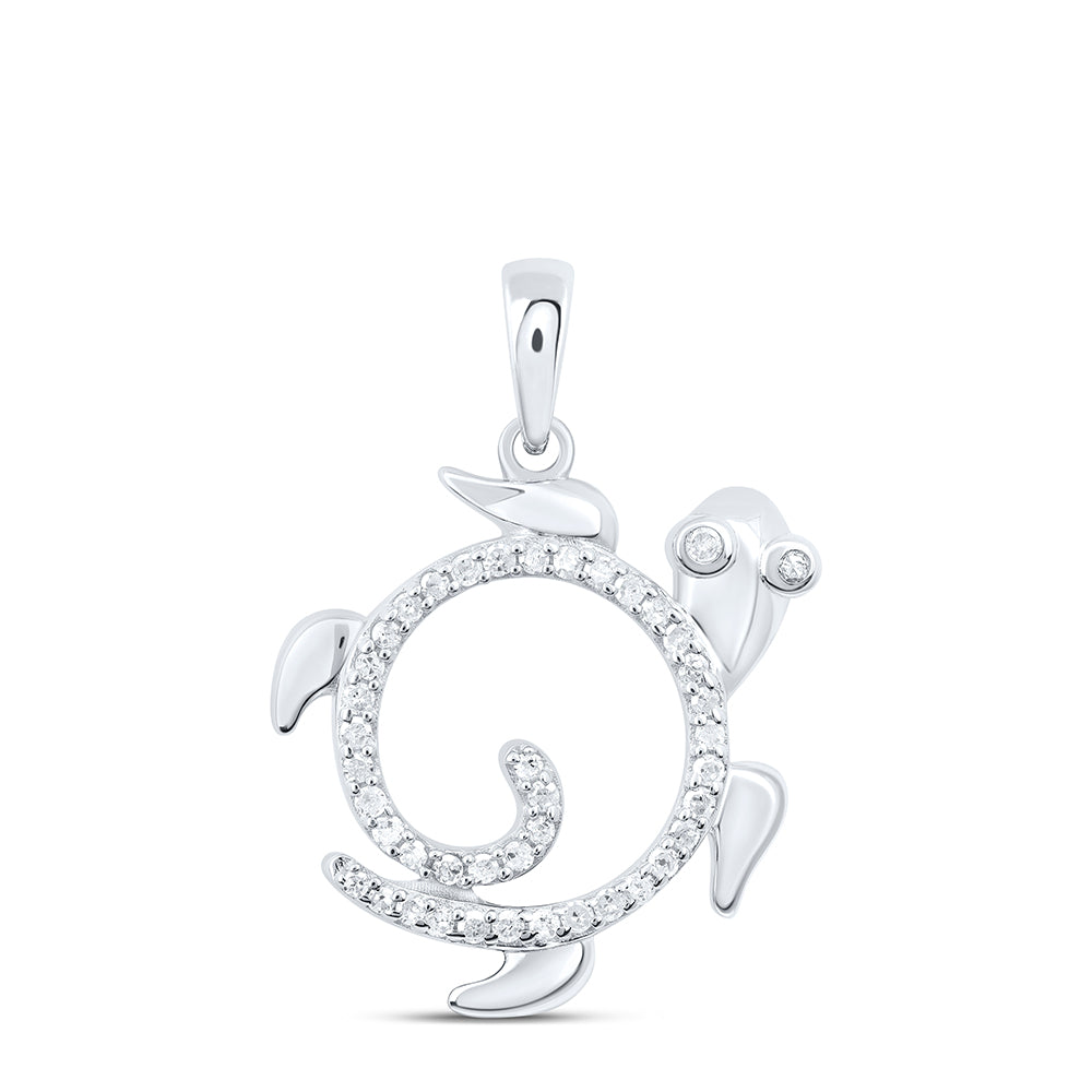 Sterling Silver 1/6 Cttw Diamond Turtle Pendant