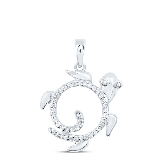 Sterling Silver 1/6 Cttw Diamond Turtle Pendant