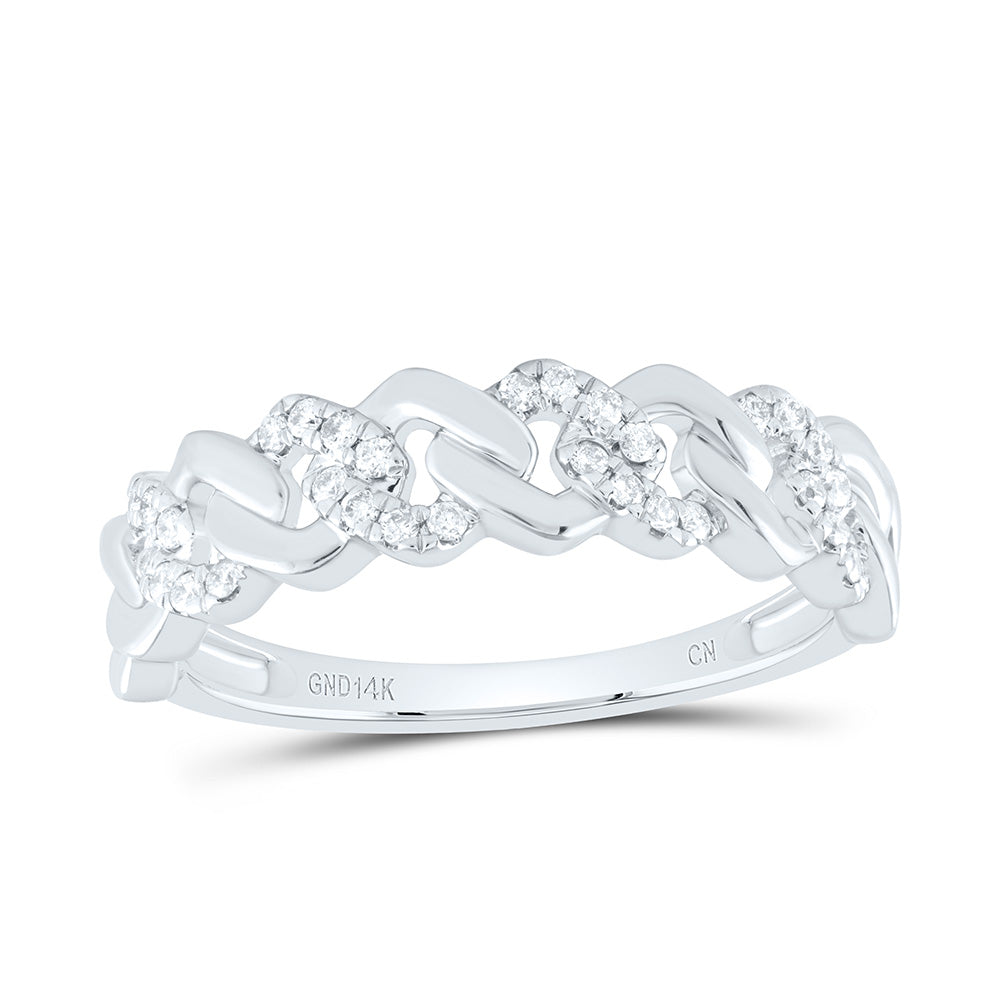 14kt White Gold 1/6 Cttw Diamond Fashion Cuban Ladies Wedding Engagement Anniversary Ring, Women Size: 5-9