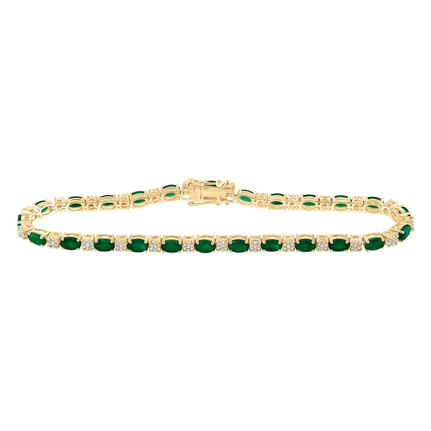 14kt Yellow Gold 1/2 Cttw Diamond 5 Cttw Emerald Natural Gem Bracelet, Length: 7 Inch