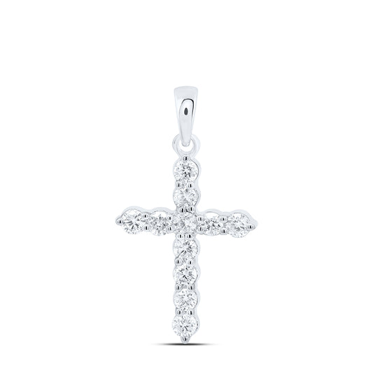14K White Gold 1/2 Ctw Natural Diamond Fashion Cross Pendant