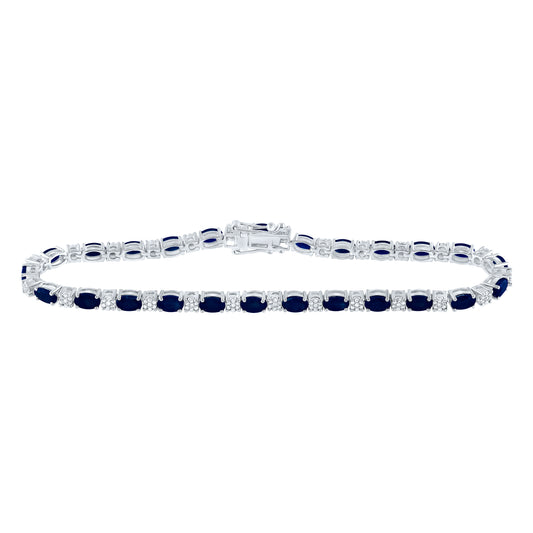 14kt White Gold 5/8 Cttw Diamond 6 1/2 Cttw Sapphire Natural Gem Bracelet, Length: 7 Inch