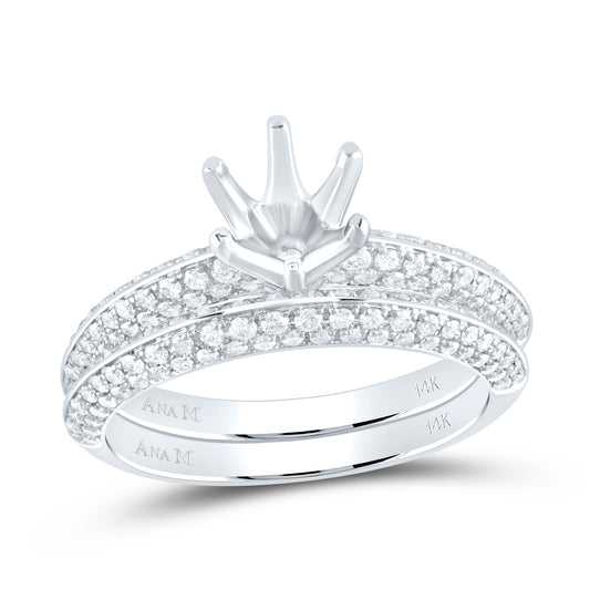 14kt White Gold 7/8 Cttw Diamond Ana M and 1 Cttw Round Semi-mount No Halo Wedding Engagement Anniversary Bridal Set, Women Size: 5-9