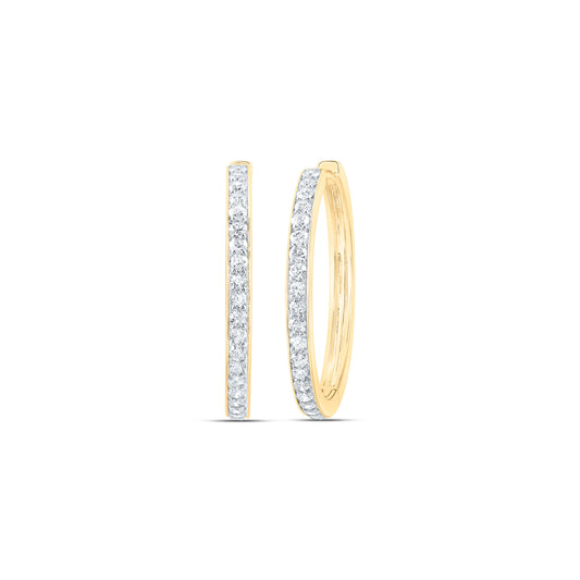 10kt Yellow Gold 3/4 Cttw Diamond Fashion Hoop Earring